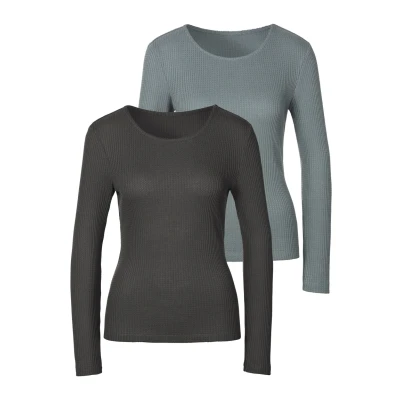 Abbildung von Lascana 2 PACK Langarm Langarmshirt, Damen, Größe: 32/34, Anthrazit