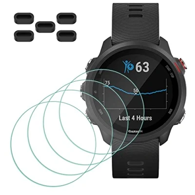 Abbildung von MTHGH Schutzfolie für Garmin Forerunner 245/245 Music Smartwatch Displayschutzfolie [4 Stück] + Anti Staub Stecker 5 Stück, Glas 9H Härte Kratzer Blasenfreie Ultradünne Panzerfolie