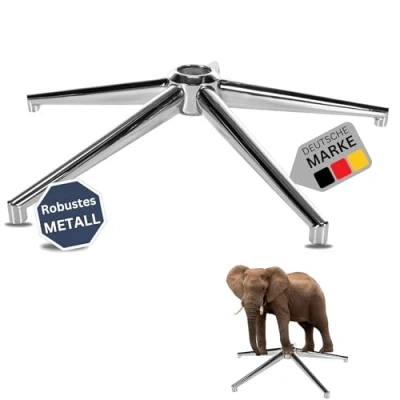 Abbildung von DELUKE® Bürostuhl Fußkreuz RHINO Metall Chrom 11x22mm Rollenaufnahme, 50mm Gasdruckfederaufnahme 5 Eckig, Fusskreuz für Bürostuhl, Drehstuhl Kreuz, Drehkreuz Eckig
