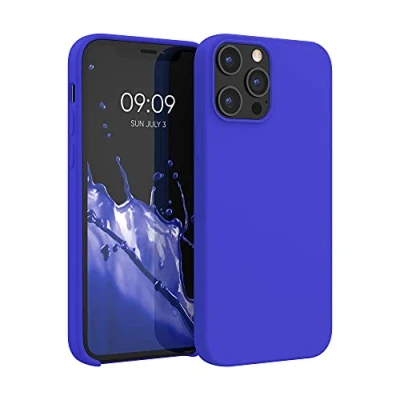 Abbildung von kwmobile Hülle kompatibel mit Apple iPhone 12 Pro Max Silikon Handy Case Handyhülle weiche Oberfläche kabelloses Laden Baltik Blau