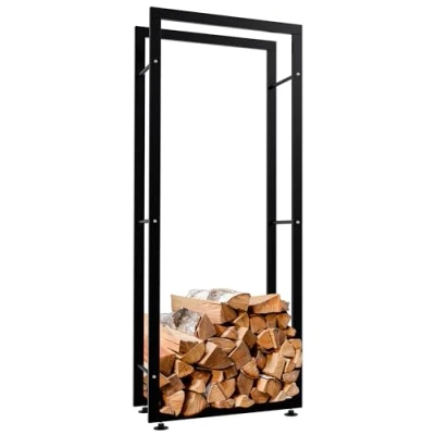 Abbildung von CLP Kaminholzständer Keri V2 I Aus Schwarzem Metall Kaminholzregal Mit Bodenschonern Stapelhilfe Für Brennholz, Farbe:schwarz, Größe:25x60x150 cm
