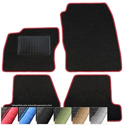Abbildung von moto MOLTICO Fußmatten Auto Velours Autoteppiche Schwarz Automatten Set 4 teilig passend für Ford Fiesta V Fusion 2005 2008 (Rote Ziernähte)