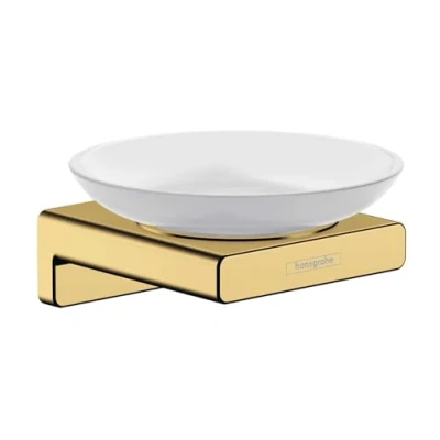Abbildung von hansgrohe AddStoris Seifenschale, Seifenablage für Wandmontage, verdeckte Befestigung, Badezimmer Zubehör, Polished Gold Optic, 41746990