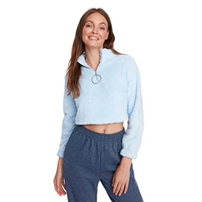 Abbildung von TRENDYOL Damen Plain Turtleneck Sweatshirt, Blau, XS EU
