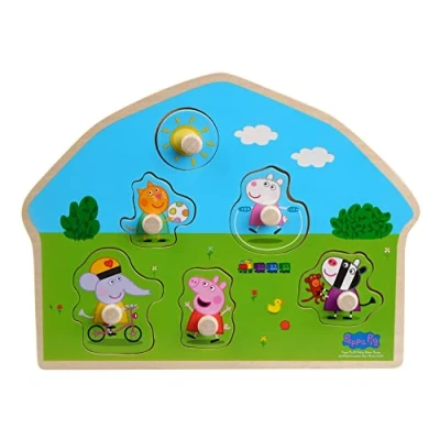 Abbildung von Barbo Toys Peppa Wutz Puzzle aus Holz Play Für Kinder 6 Knopfpuzzleteile Holzpuzzle ab 2 Jahre in Holzrahmen mit Freunden Offizielles