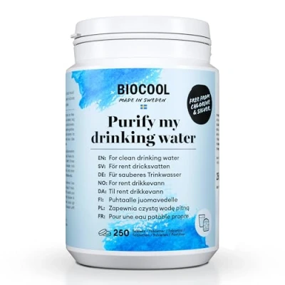 Abbildung von Biocool Wasserreinigungstabletten 250 Tabs für sauberes Trinkwasser im Wohnwagen, beim Camping, Wandern und in Notfällen Behandelt bis zu 1.250 Liter