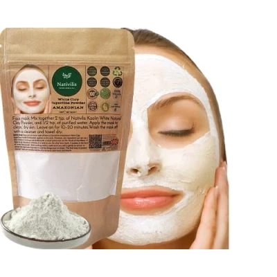 Abbildung von Nativilis Amazonian White Clay Superfine Powder Kaolin Natural Facial Body Mask Skin Regenerator Moisturizing Antioxidants Cleansing Non Comedogenic Exfoliating Effect Copaiba benefits