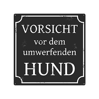 Abbildung von Interluxe 20x20CM METALLSCHILD Blechschild Türschild Vorsicht VOR DEM UMWERFENDEN Hund Hundeliebhaber Hundemensch