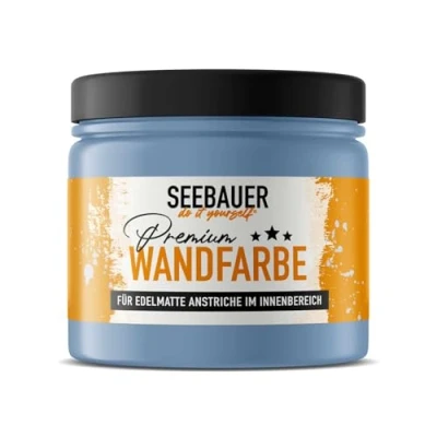Abbildung von SEEBAUER diy Wandfarbe Blau 300ML für Innen (No. 837 Luxury Passion) Edelmatte blaue Innenfarbe Blautöne sehr hohe Deckkraft Matt, Abwaschbar und Tropffrei