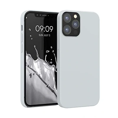 Abbildung von kwmobile Hülle kompatibel mit Apple iPhone 12 / Pro Silikon Handy Case Handyhülle weiche Oberfläche kabelloses Laden Hellgrau matt