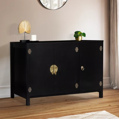 Abbildung von IDMarket Sideboard Yang 3 Türen Holz schwarz