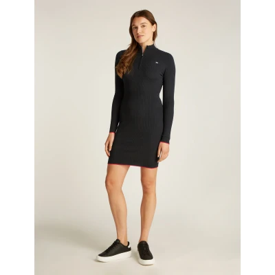 Abbildung von Tommy Jeans 1/4 ZIP Cable Dress Etuikleid, Damen, Größe: XS, Black
