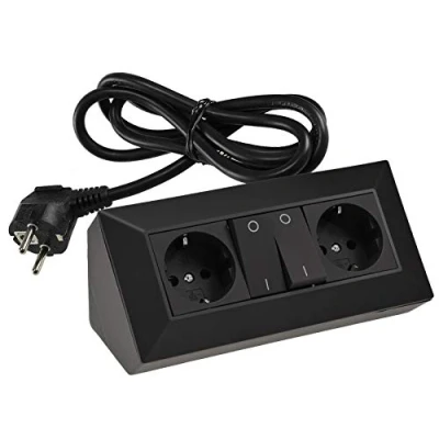 Abbildung von ChiliTec 2 Fach Steckdosenblock Aufbau Steckdose mit Schalter 1,5m Kabel Schwarz 2X 230V schaltbare Steckdosen + Wippen I Ecksteckdose 90 Winkel Unterbau Montage