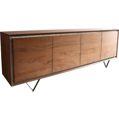 Abbildung von Sideboard Stonegrace 200 cm Akazie Braun Steinfurnier 4 Türen V Fuß Schwarz