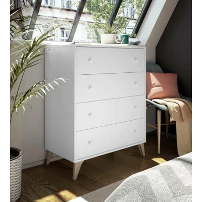 Abbildung von Dmora Schubladenschrank Denver, Kommode mit 4 Schubladen, für Schlafzimmer, Moderne Kommode, cm 78x40h95, Weiß