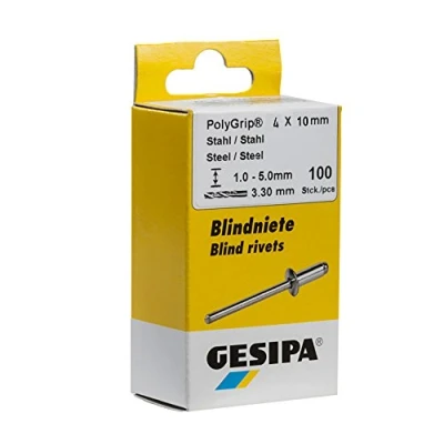 Abbildung von Gesipa Blindniete PolyGrip 100 Stück (Alu/Nirosta 4x10, Nietschaft ø 4 mm, Scherkraft 1060 N, Zugkraft 1680 Flachrundkopf) 1464831