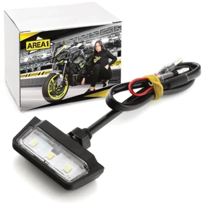 Abbildung von Area1 Premium Motorrad LED Kennzeichen Beleuchtung E geprüft, Nummernschild Leuchte, universal für Motorroller Quad ATV. Kompatibel mit KSR