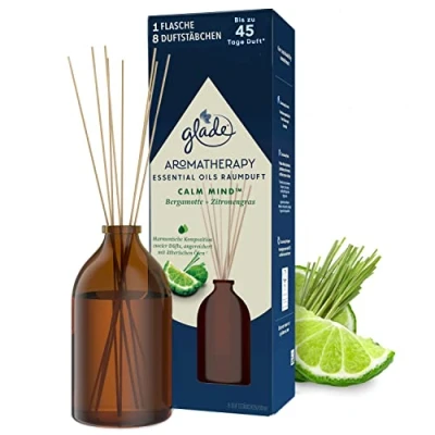 Abbildung von Glade Aromatherapy Essential Oils Raumduft, Calm Mind, Raumduft Stäbchen für ätherische Öle, Bergamotte + Zitronengras, 80ml