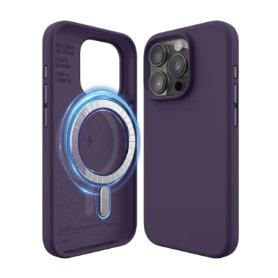 Abbildung von elago Magnetische Silikonhülle Kompatibel mit iPhone 15 Pro Hülle, MagSafe Alles Zubehör, Premium Silikon, Ganzkörper Schutzhülle [5 Lagige Struktur] (Dunkel Lavendel)