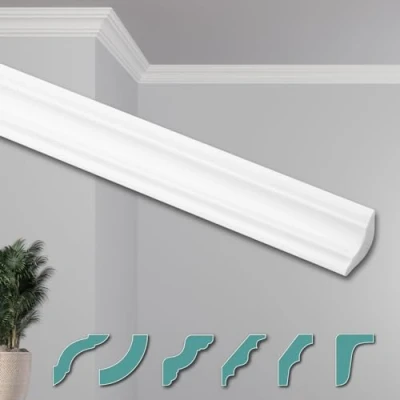 Abbildung von Hexim Deckenleiste ZG3, 50 Meter / 25 Leisten, Deckenleisten modern XPS Styropor weiß, 2 Stuckleisten Sytroporleisten Zierleisten Stuck Eckleisten