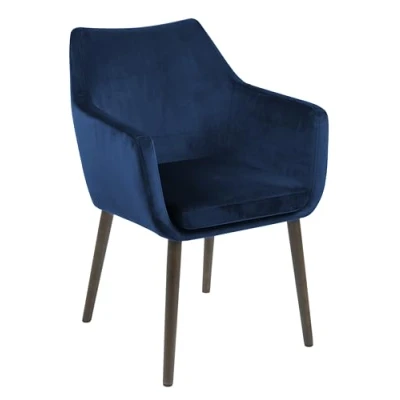 Abbildung von AC Design Furniture Trine Esszimmerstuhl in Blauem Samt mit Dunklen Eichenbeinen, 1 Stück, B: 58 x H: 84 T: cm, Akzentstuhl, Polsterstuhl, Wohnzimmermöbel, Esszimmermöbel