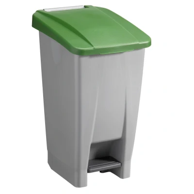 Abbildung von Sunware Basic Abfalleimer 60 Liter 49x38x70cm mit Rädern/Fußpedal/Handgriff grau/grün