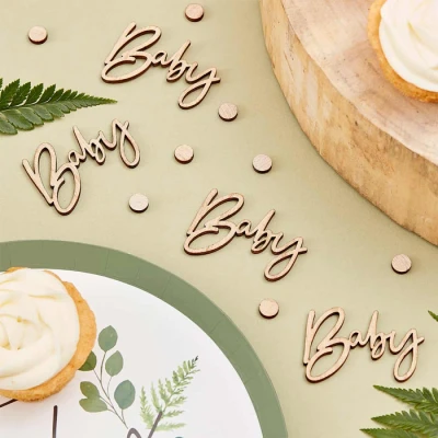 Abbildung von Ginger Ray BAB 121 Botanical Baby Shower Wooden Scripted Konfetti, Holz