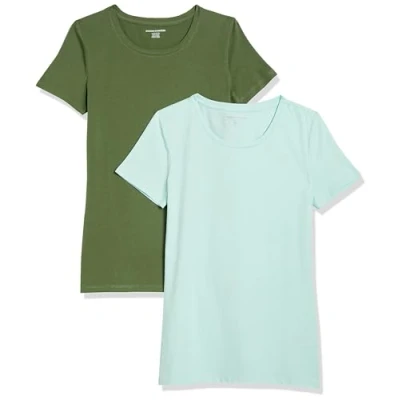 Abbildung von Amazon Essentials Damen Kurzärmeliges T Shirt mit Rundhalsausschnitt, Klassischer Schnitt, 2er Pack, Armeegrün/Minzgrün, XXL