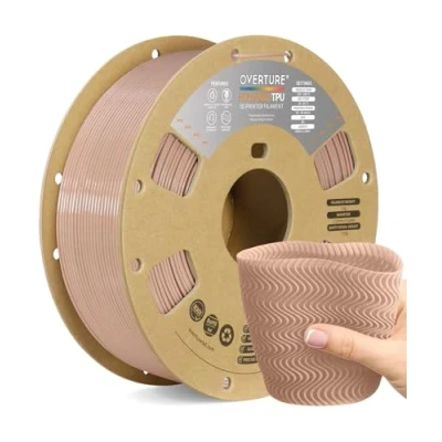 Abbildung von OVERTURE TPU Filament 1.75 mm, Hohe Geschwindigkeit 3D Drucker Filament, 95A 1kg Spule (2.2 lbs) Super Speedy für High Speed (Pastellrosa)