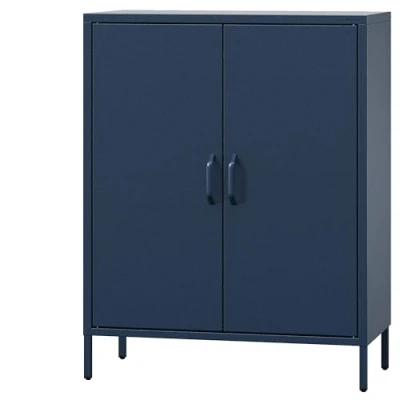 Abbildung von Jan Nowak Sideboard aus Metall, Kommode Glitzernd mit Doppeltür VITO Magnetverschluss, Verstellbare Einlegeböden Highboard Wohnzimmer, Flur, Industriedesign 80 x 101,5 40 cm Dunkelblau
