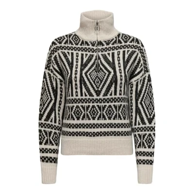 Abbildung von ONLY Onlfelicia ZIP Strickpullover, Damen, Größe: XL, Pumice stone/black