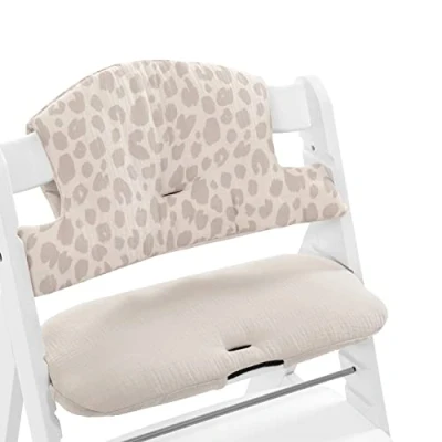 Abbildung von hauck Sitzkissen für Alpha+, Beta+ &amp; Arketa Holzhochstuhl Highchair Pad Select, Anti Rutsch Noppen, Doppelte Polsterung an Rückenlehne, Einfache Befestigung am Kinderstuhl (Muslin Leo Natural)