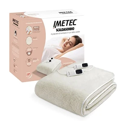 Abbildung von Imetec Adapto Maxi Spann Wärmeunterbett für Doppelbett, 195x165 cm, niedriger Stromverbrauch, schnelle Erwärmung, individuelle Temperatur, 100 % Wolle und Merinowolle, Doppelsteuerung, 6 Temperaturen