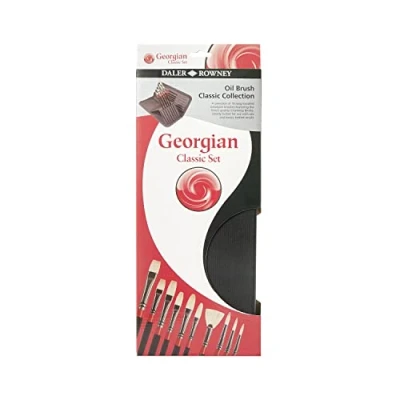 Abbildung von DALER ROWNEY Georgian Oil Pinseletui, Ölmalpinsel, natürliche Schweineborsten , rund, flach kurz und lang, Katzenzunge, Fächer, langstielig, Zip Case, 10 teilig