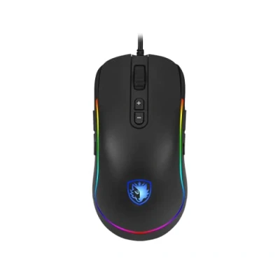 Abbildung von Sades Revolver Gaming Maus, Verkabelung: 10.000 dpi, optischer Sensor, Chroma RGB Beleuchtung, 9 programmierbare Tasten, beidhändiges Design, bequemer ergonomischer Griff, PC Maus