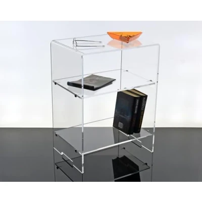 Abbildung von Slato Efesto Beistelltisch mit 3 Etagen, für Wohnzimmer, Sofa, aus transparentem Acrylglas, modernes Design, hergestellt in Italien