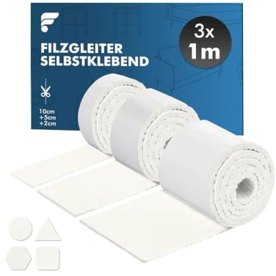 Abbildung von shinfly Filzgleiter Selbstklebend 4mm Dicker, Filz Möbelgleiter(100cm*10cm+100cm*5cm+100cm*2cm), Schneiden Sie Jede Form, Stark Klebendes für Stühle Möbel Weiß