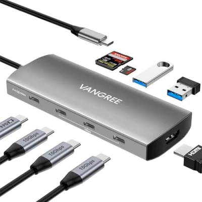 Abbildung von VANGREE USB C Hub 10Gbps, 3 3.2 Ports, 4K @ 60Hz HDMI, 100W PD, 2 3.0 &amp; SD/TF Kartenleser, Splitter Multiport Adapter für MacBook Pro, iMac, iPad iPhone 15, Galaxy S23 und mehr