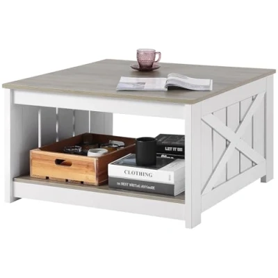 Abbildung von VEVOR Couchtisch Cocktailtisch Kaffeetisch 80cm Quadratisch mit Offenem Staufach