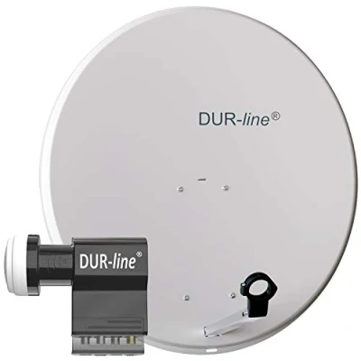 Abbildung von DUR line MDA 80 Hellgrau Digiatale 7 Teilnehmer Satellitenschüssel Komplett Anlage mit UK 104 Unicable LNB [Camping, Astra 19,2, DVB S/S2, Full HD, 4K, 3D]