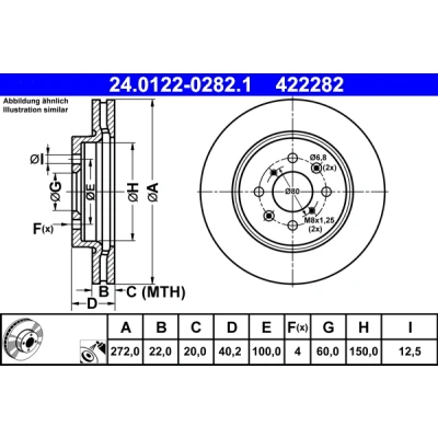 Abbildung von ATE 24.0122 0282.1 Bremsscheibe 272,0 22,0 4 100,0 Belüftet beschichtet SUZUKI: SWIFT