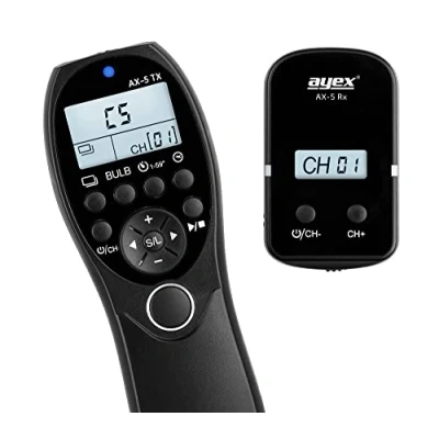 Abbildung von ayex Funk Timer Fernauslöser AX 5 Kompatibel mit Nikon DC2 zB Z9 Z7 Z6 Z fc D7500 D7100 D750 D610 D90 D5600 D3300 Low/High Speed Serienbilder Bulb zeitgesteuertes Auslösen