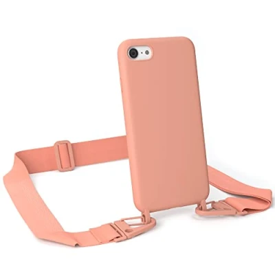 Abbildung von EAZY CASE Handykette Silikon mit Karabiner kompatibel iPhone SE (2022/2020) / 8/7 Handyhülle breitem Umhängeband, Handykordel, Kette für Smartphone, Kordel, Korall Clip Koralle