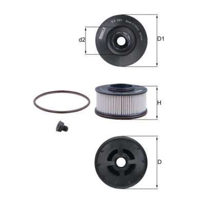 Abbildung von MAHLE ORIGINAL KX 591D Kraftstofffilter Filtereinsatz HYUNDAI: Santa FE 3, Fé IV, IV Box Body / SUV, KIA: SORENTO 3