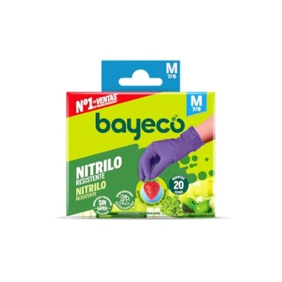 Abbildung von Bayeco Einweghandschuhe aus Nitril, Violett, Größe M, 20 Stück, staubfrei und latexfrei, texturiert, für zusätzlichen Halt