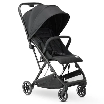 Abbildung von Deryan Easy Reise Buggy für Kinder ab Geburt bis 22 kg mit Liegefunktion Ultraleicht 7,5 Einhändig Klein Zusammenklappbar, UPF 50+, Korb 3 (Schwarz)