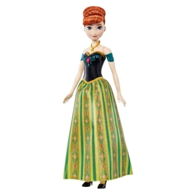 Abbildung von DISNEY Die Eiskönigin Singende Anna Puppe 30 sekündiger Song Ausschnitt, klassisches Schlossoutfit, abnehmbarer weicher Rock, kämmbare Haare, für Kinder ab 3 Jahren, Französisch Version, HMG40
