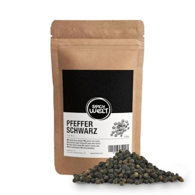 Abbildung von Spicy Welt Schwarzer Pfeffer Ganz (500g) Ganze Pfefferkörner für Mühlen &amp; Kochen Frischer, Ungemahlener Perfekt Steak, Suppen Saucen 100% Naturrein, Ohne Zusätze