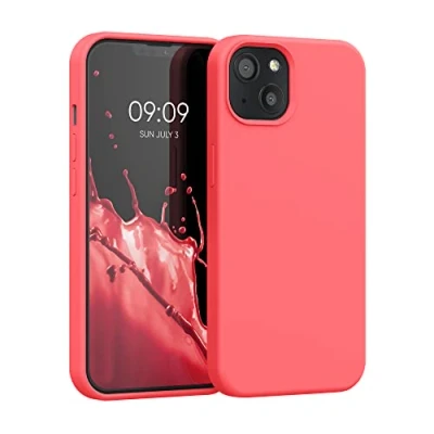 Abbildung von kwmobile Hülle kompatibel mit Apple iPhone 13 Silikon Handy Case Handyhülle weiche Oberfläche kabelloses Laden Leuchtende Koralle
