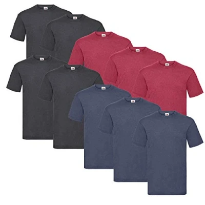 Abbildung von Fruit of the Loom Valueweight Herren T Shirt, kurzärmelig, 5 Stück, 4darkheather/3vintagenavy/3vintagered, XXL